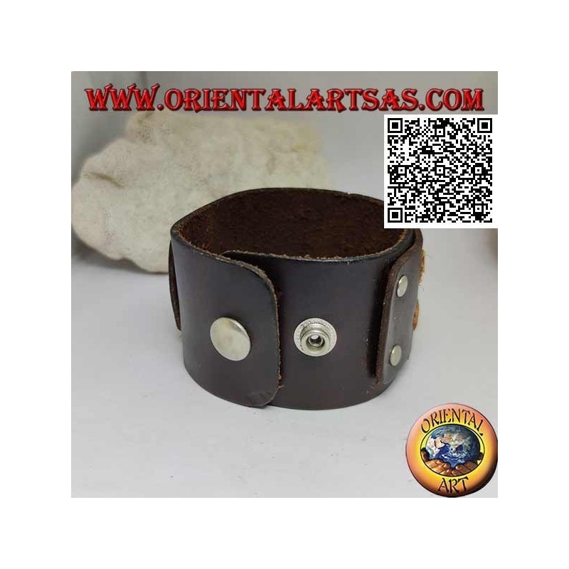 Wide bracelet in genuine leather, X in light leather on strap with clip closure and 2 lengths (brown)