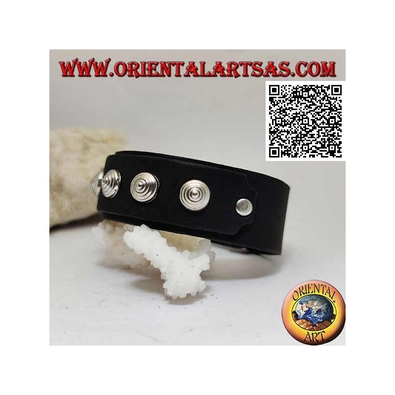 Bracelet en cuir véritable, clous coniques sur bracelet avec fermeture à clip et 2 longueurs (noir)