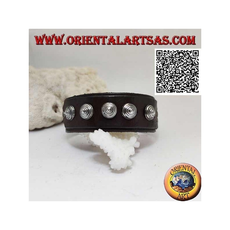 Bracelet en cuir véritable, clous coniques sur bracelet avec fermeture à clip et 2 longueurs (marron)