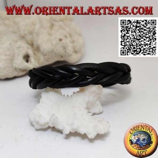 Pulsera de cuero genuino, trenza de 5 hilos con cierre de clip y 2 largos (negro)