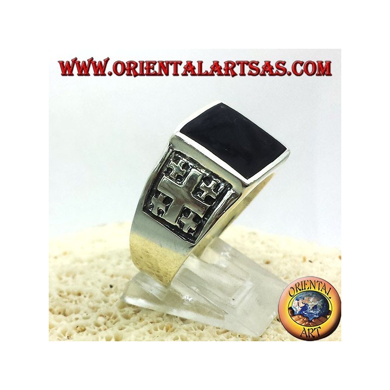 Ring Jerusalem-Kreuz mit Onyx Silber