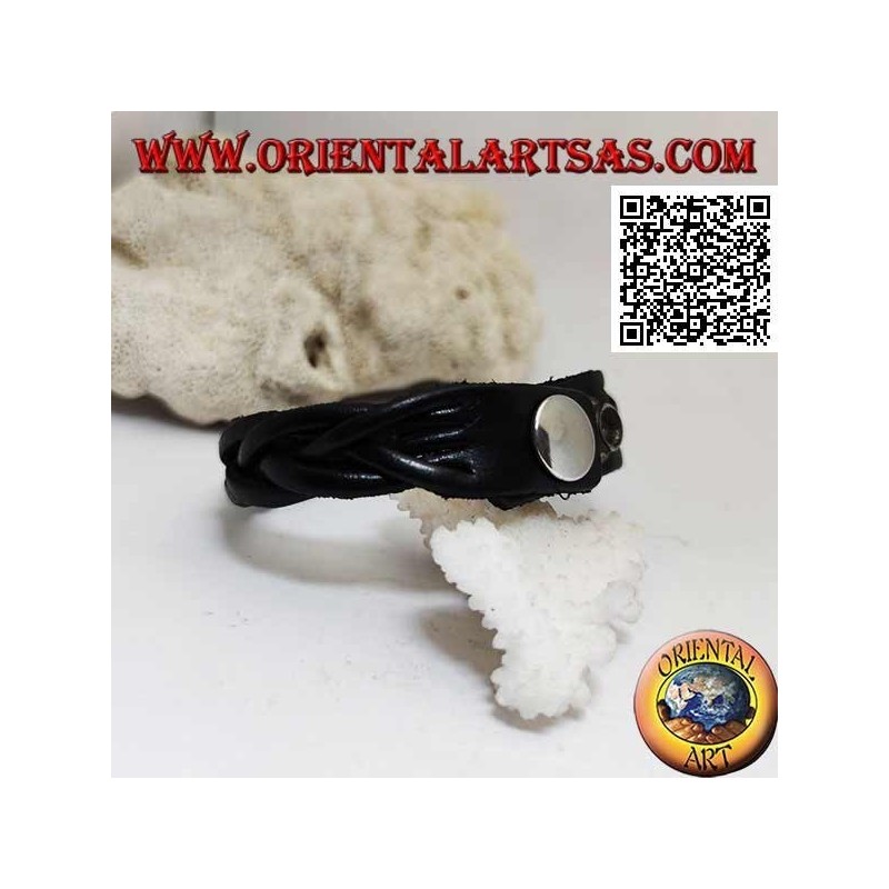 Echtes Lederarmband, 5-Strang-Geflecht mit Clipverschluss und 2 Längen (schwarz)