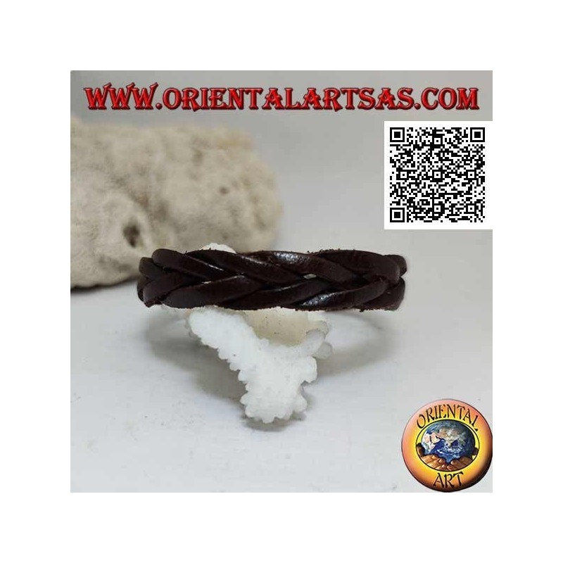 Pulsera de cuero genuino, trenza de 5 hilos con cierre de clip y 2 largos (marrón)