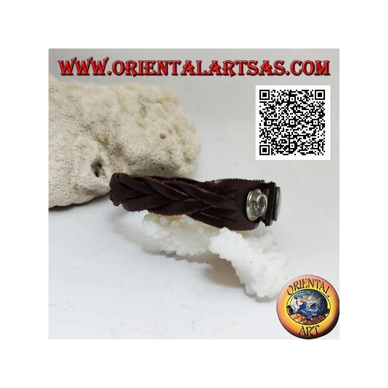 Bracelet en cuir véritable, tresse 5 brins avec fermeture à clip et 2 longueurs (marron)