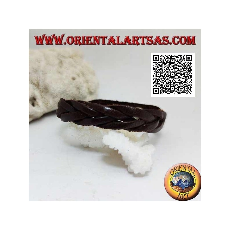 Bracelet en cuir véritable, tresse 5 brins avec fermeture à clip et 2 longueurs (marron)