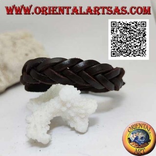 Pulsera de cuero genuino, trenza de 5 hilos con cierre de hebilla y 5 largos (marrón)