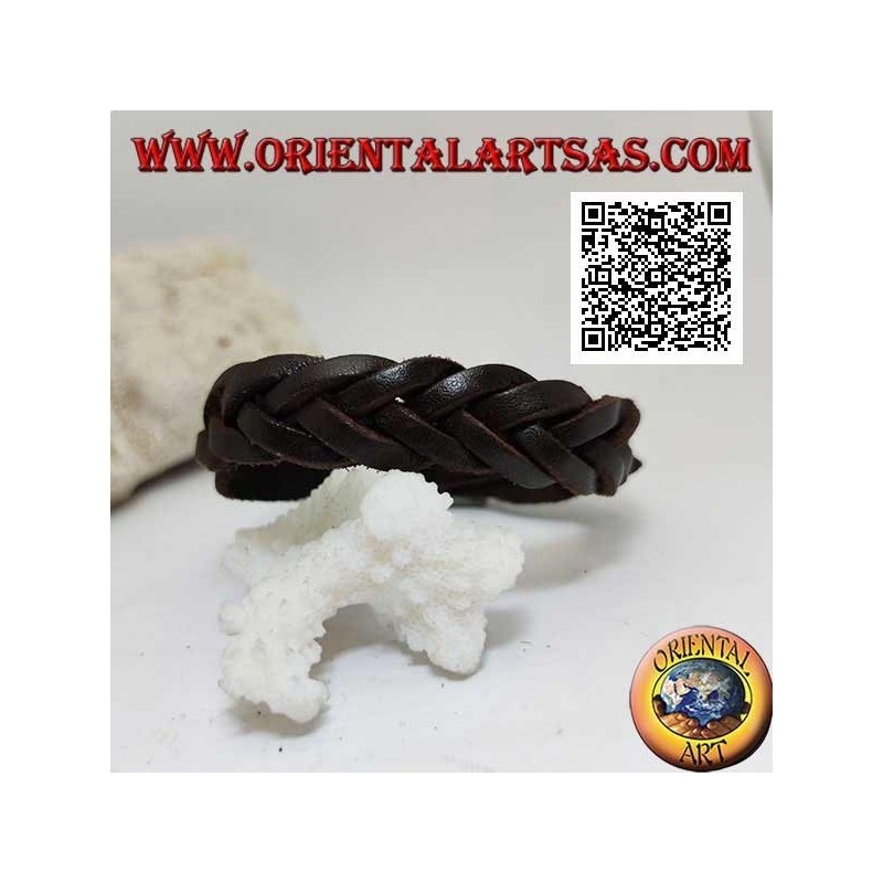 Bracciale in vero cuoio, treccia di 5 fili con chiusura a fibbia e 5 lunghezze (marrone)