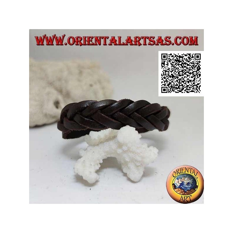 Bracelet en cuir véritable, tresse 5 fils avec fermeture à boucle et 5 longueurs (marron)