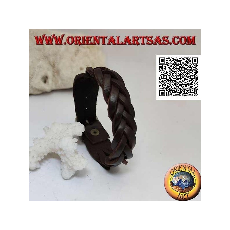 Bracelet en cuir véritable, tresse 5 fils avec fermeture à boucle et 5 longueurs (marron)