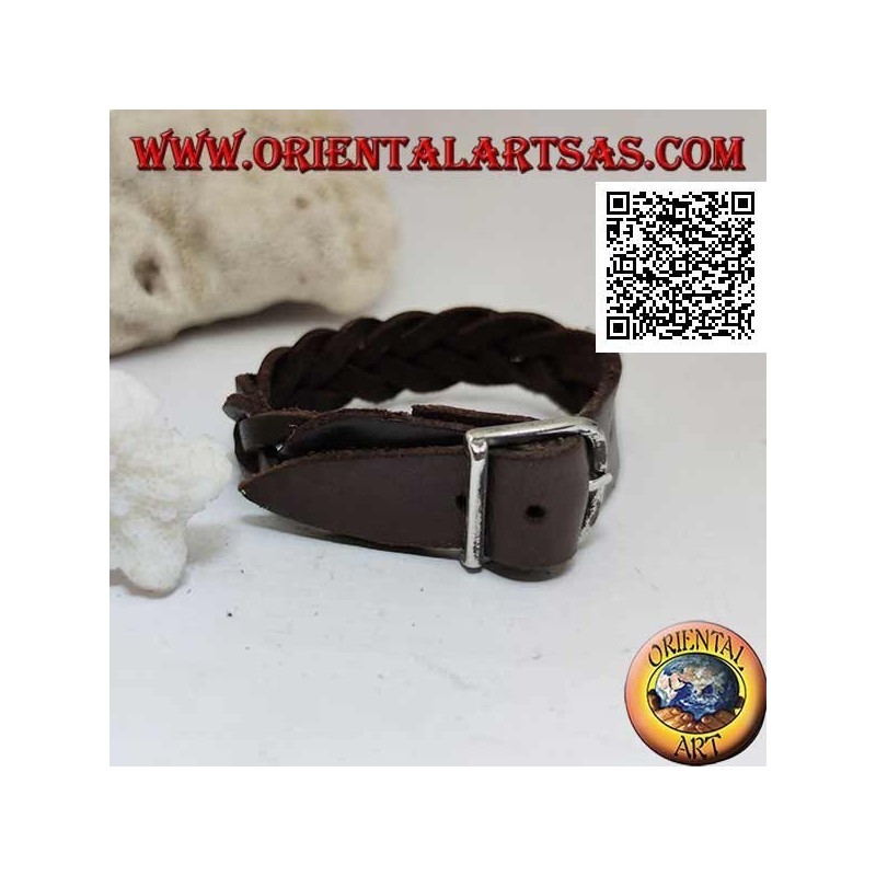 Echtes Lederarmband, 5-Draht-Geflecht mit Schnallenverschluss und 5 Längen (braun)