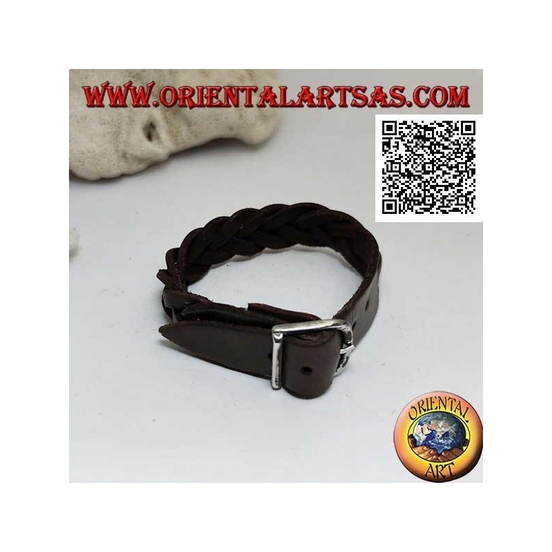 Genuine leather bracelet, 5-wire braid with buckle closure and 5 lengths (brown)