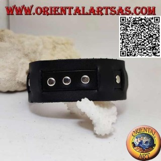 Echtes Lederarmband, Nieten am gebrochenen Riemen mit Schnallenverschluss und 5 Längen (schwarz)