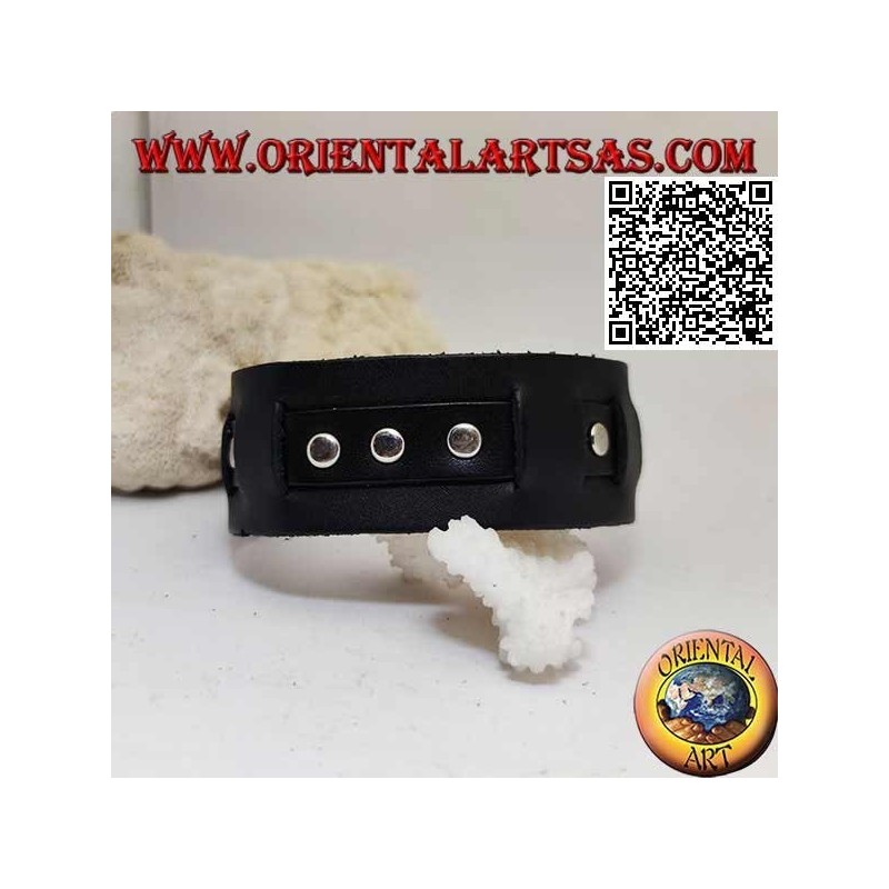 Echtes Lederarmband, Nieten am gebrochenen Riemen mit Schnallenverschluss und 5 Längen (schwarz)