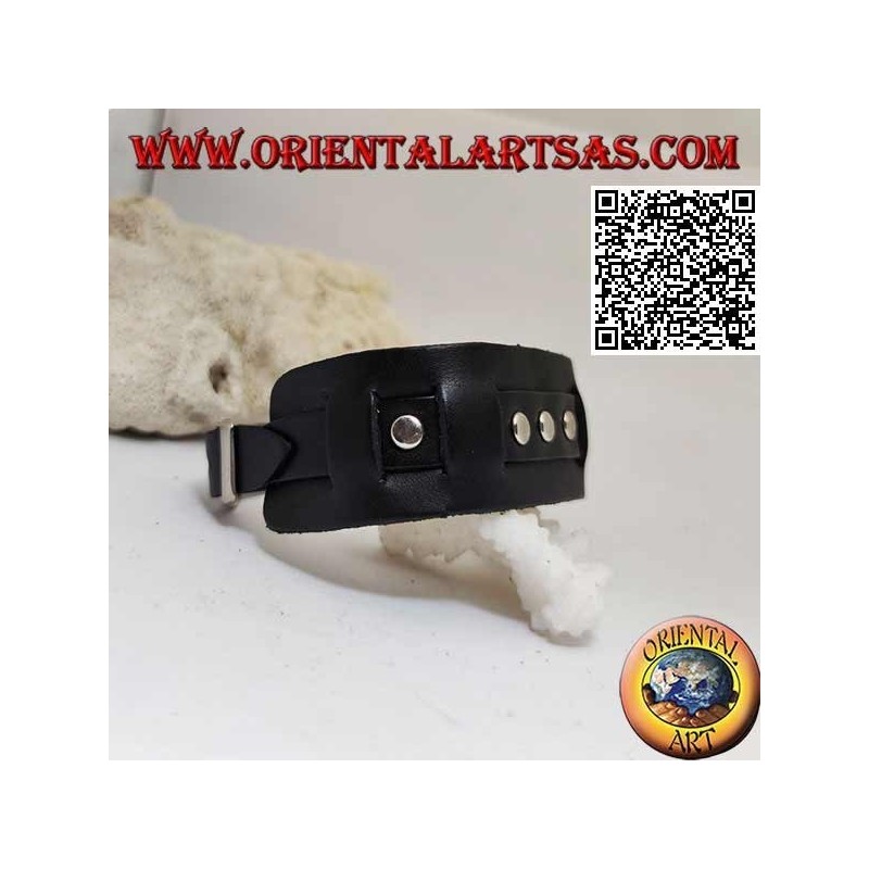 Genuine leather bracelet, studs on broken strap with buckle closure and 5 lengths (black)