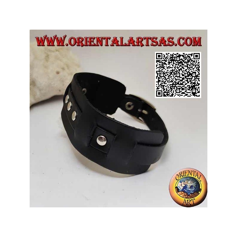 Pulsera de cuero genuino, tachuelas en correa rota con cierre de hebilla y 5 largos (negro)