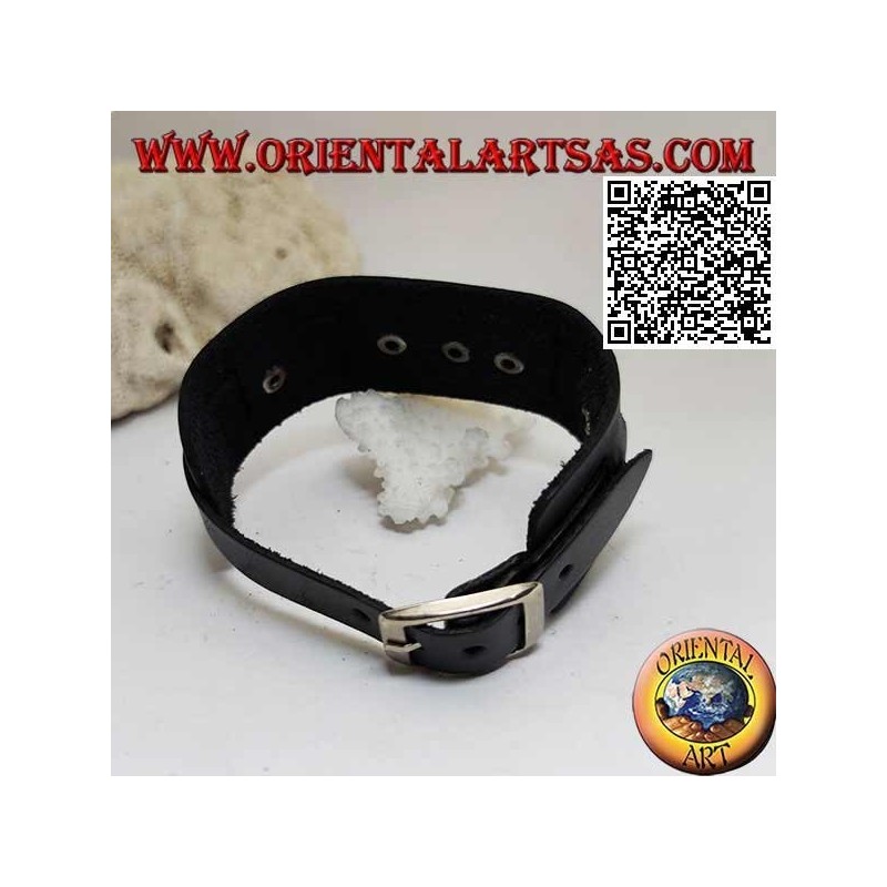 Echtes Lederarmband, Nieten am gebrochenen Riemen mit Schnallenverschluss und 5 Längen (schwarz)