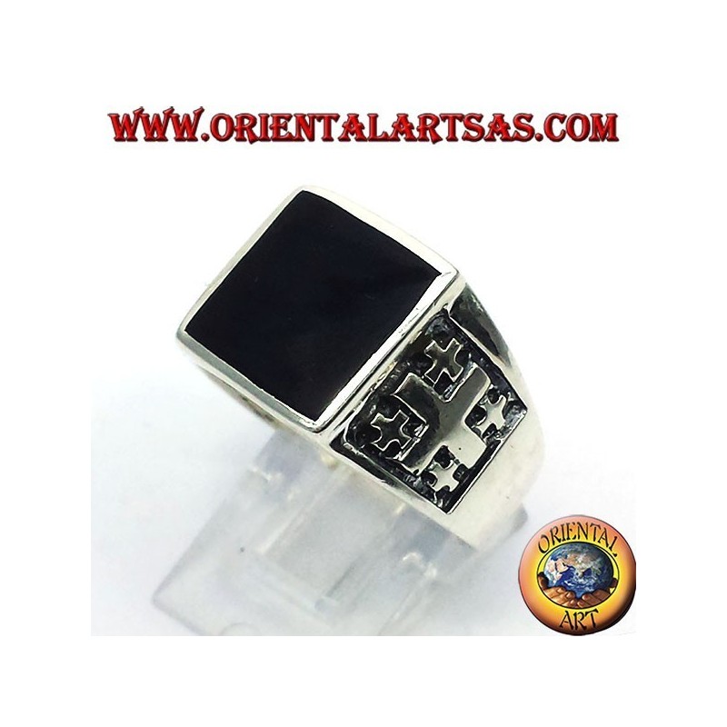 Ring Jerusalem-Kreuz mit Onyx Silber