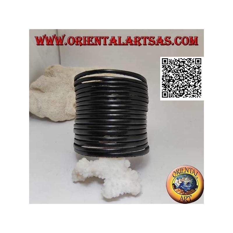 Pulsera ancha en piel auténtica, con rayas lisas con cierre de clip y 2 largos (negro)