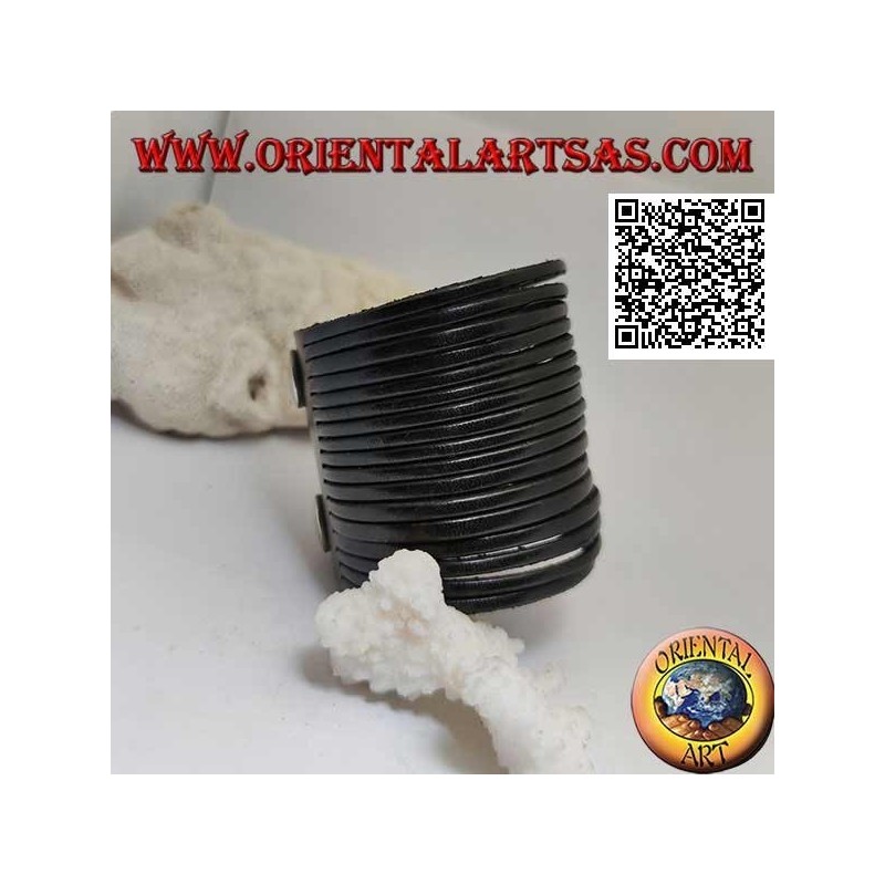 Pulsera ancha en piel auténtica, con rayas lisas con cierre de clip y 2 largos (negro)