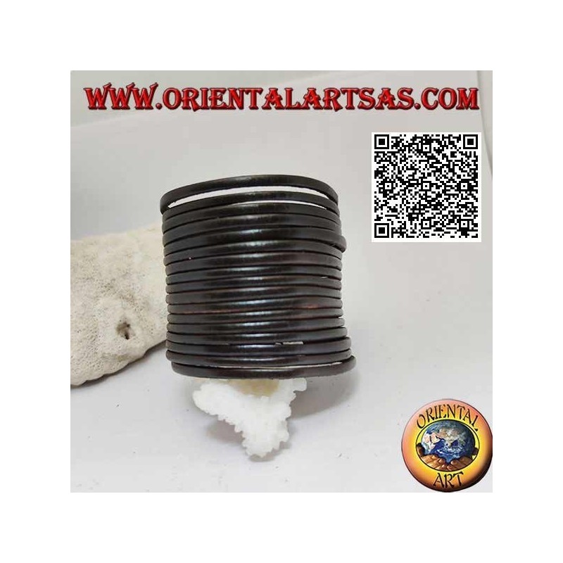 Wide bracelet in real leather, with smooth stripes with clip closure and 2 lengths (brown)