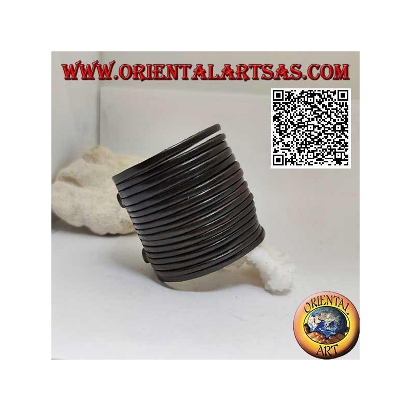 Wide bracelet in real leather, with smooth stripes with clip closure and 2 lengths (brown)