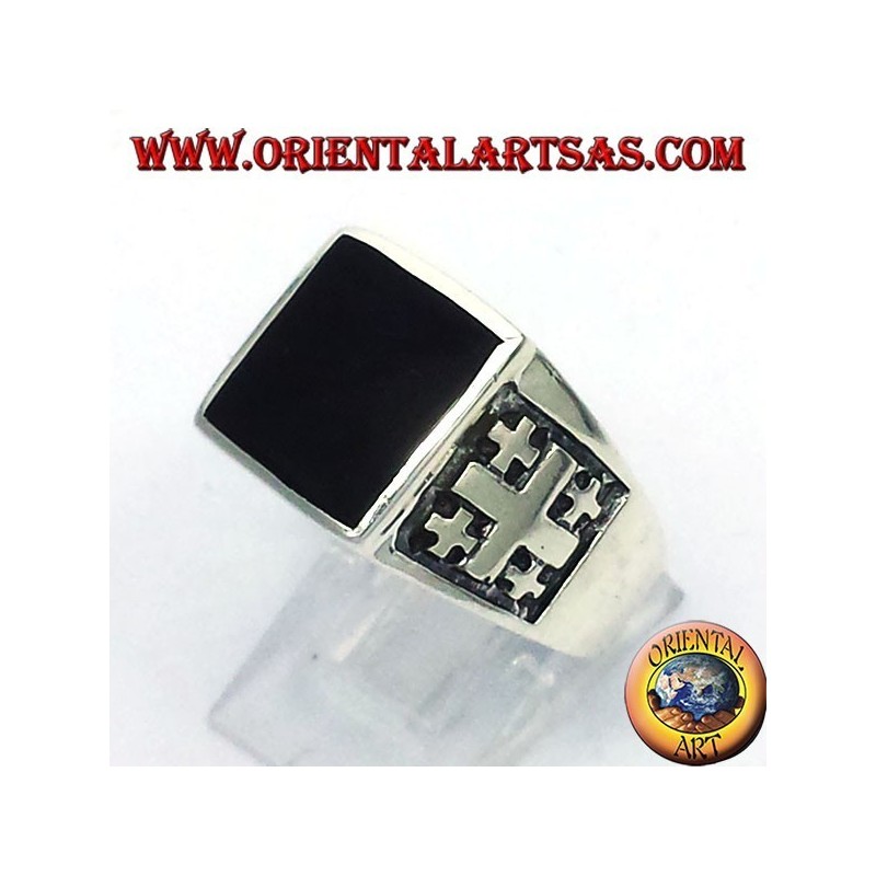 Anillo de la cruz de Jerusalén con Onyx Plata