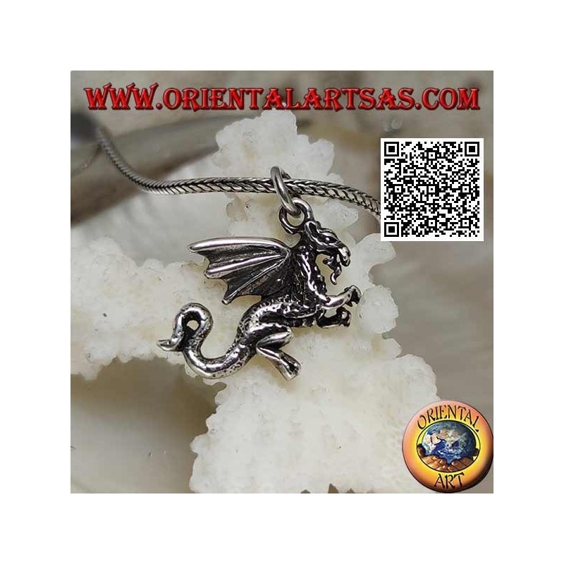 Pendentif en argent en forme de dragon occidental debout sur deux pattes