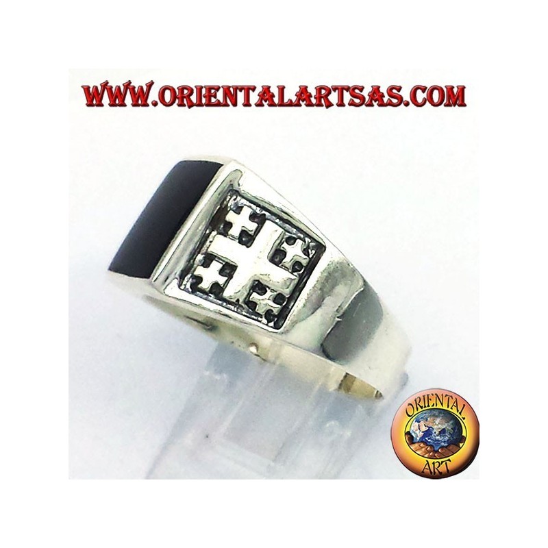 Ring Jerusalem-Kreuz mit Onyx Silber
