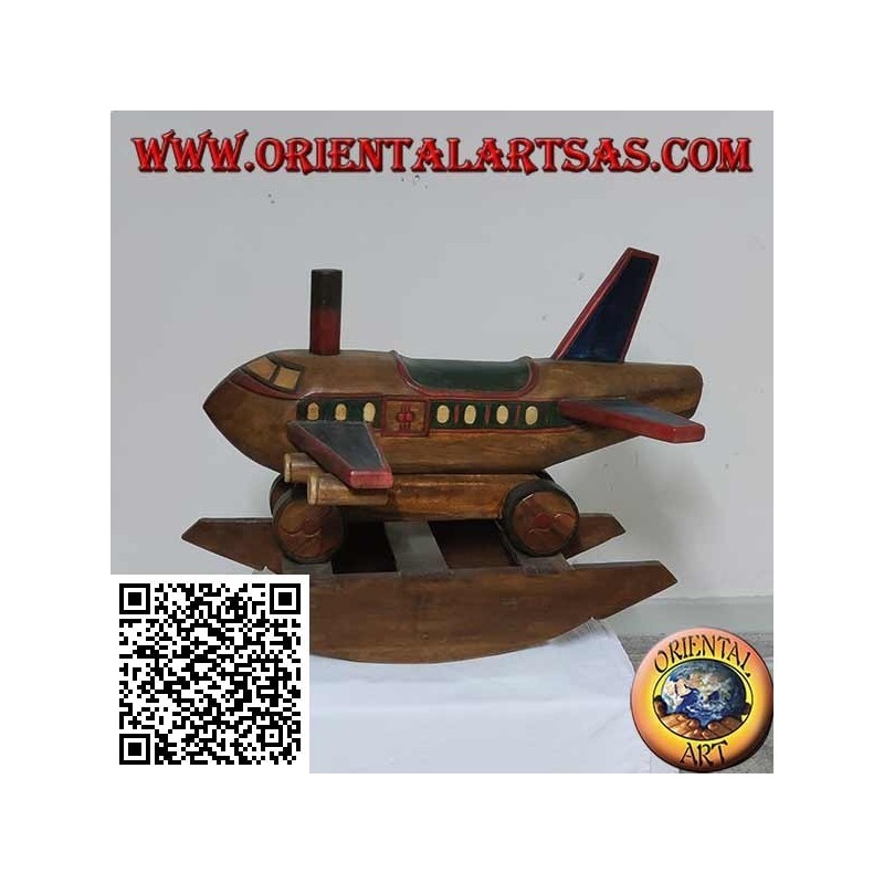 Colored rocking plane in Suar wood (solid), hand painted