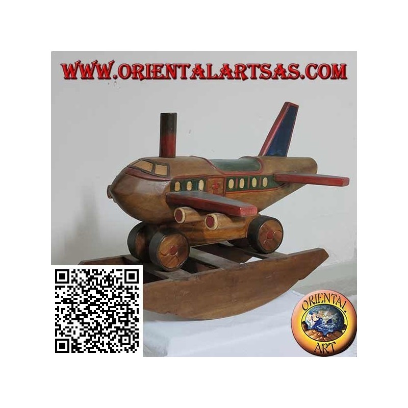 Colored rocking plane in Suar wood (solid), hand painted