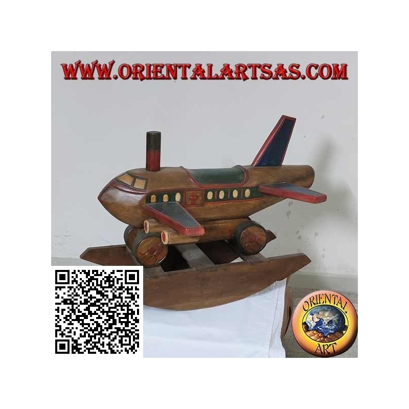 Avión mecedora de colores en madera de Suar (maciza), pintado a mano