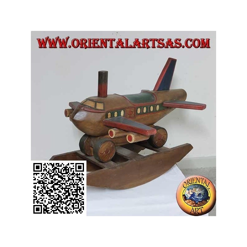 Avión mecedora de colores en madera de Suar (maciza), pintado a mano
