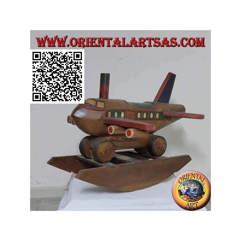 Colored rocking plane in Suar wood (solid), hand painted