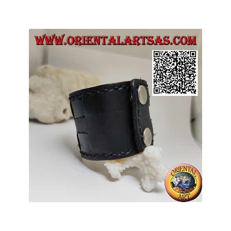 Breites Armband aus echtem Leder, mit quadratischen Trägern mit Clipverschluss und 2 Längen (schwarz)