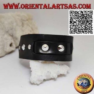 Echtes Lederarmband, konische Nieten und Mittelband mit Schnallenverschluss und 5 Längen (schwarz)