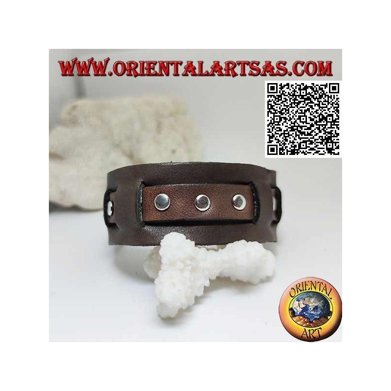 Echtes Lederarmband, Nieten am gebrochenen Riemen mit Schnallenverschluss und 5 Längen (braun)