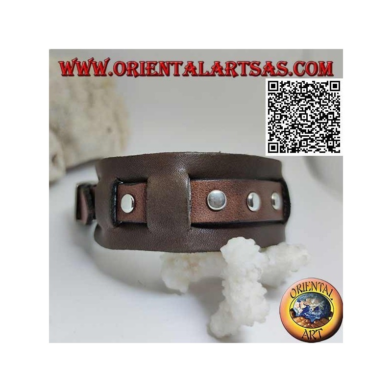 Echtes Lederarmband, Nieten am gebrochenen Riemen mit Schnallenverschluss und 5 Längen (braun)