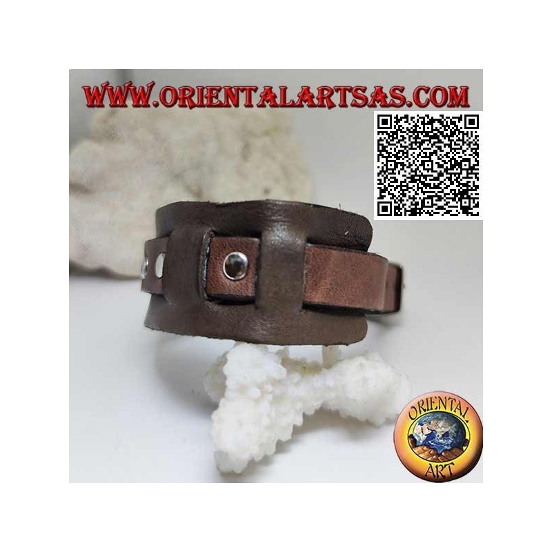 Bracelet en cuir véritable, clous sur bracelet cassé avec fermeture à boucle et 5 longueurs (marron)