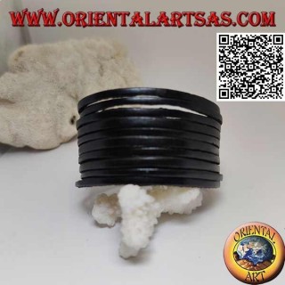 Bracciale in vero cuoio, a righetti lisci con chiusura a clip e 2 lunghezze (nero)