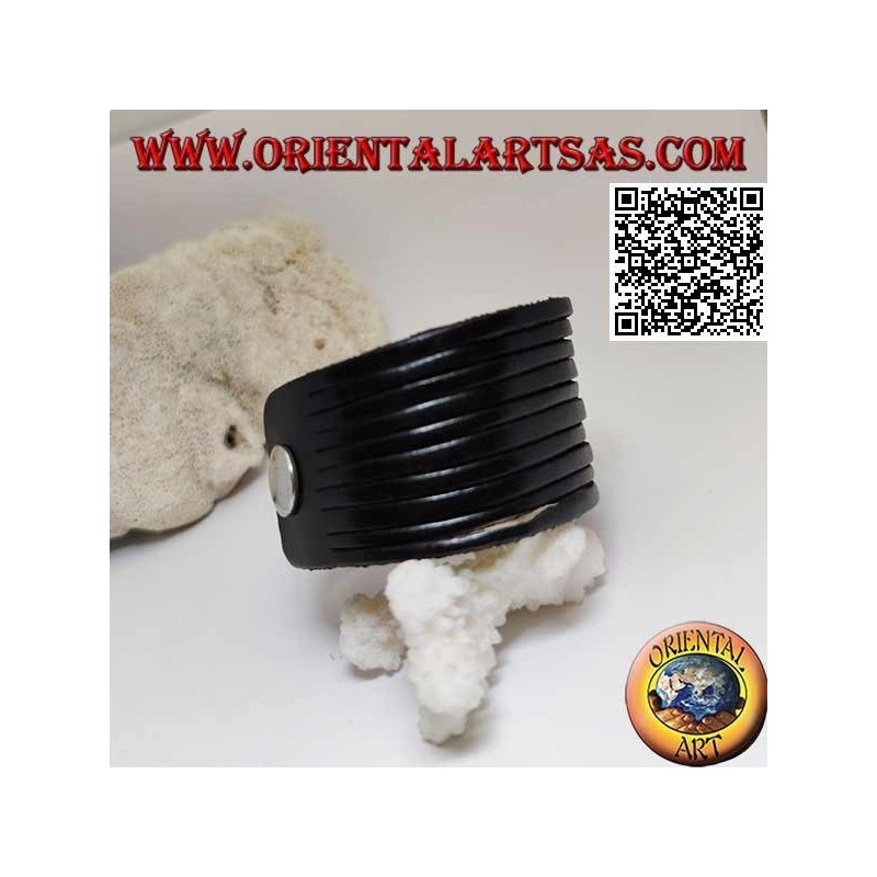 Genuine leather bracelet, smooth rulers with clip closure and 2 lengths (black)