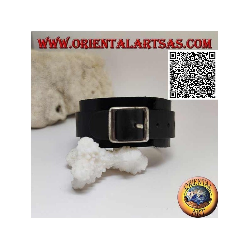 Bracelet en cuir véritable, anneau central entre les bracelets avec fermeture à boucle et 5 longueurs (noir)