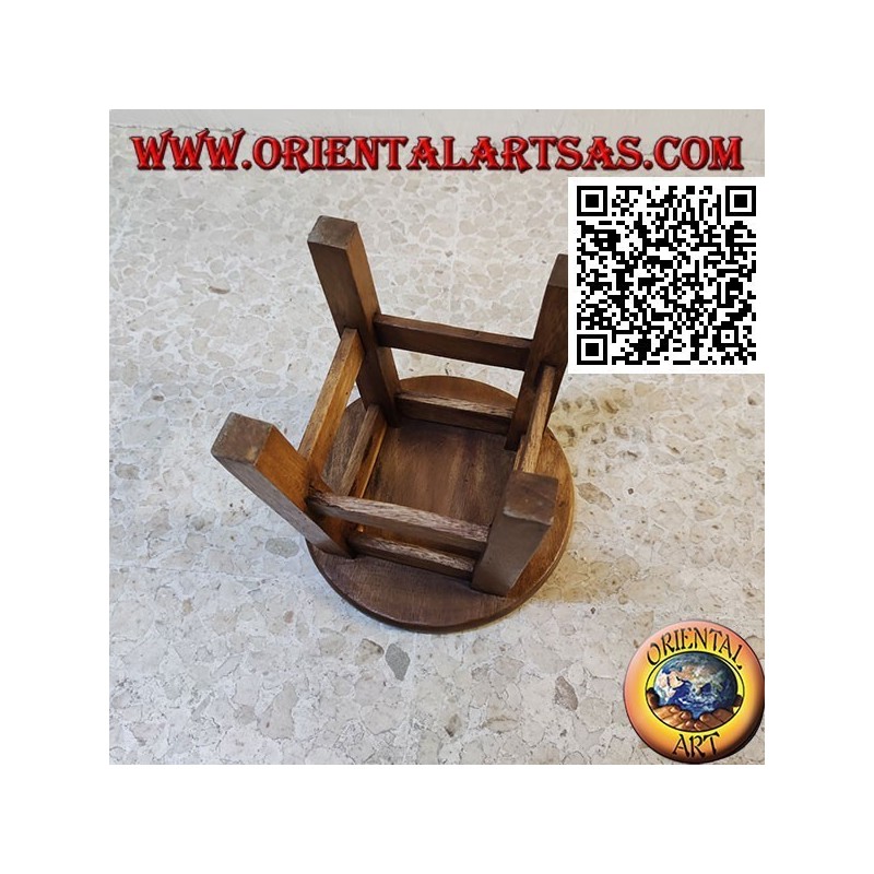 Sgabello basso in legno di suar con elefante inciso dipinto a mano