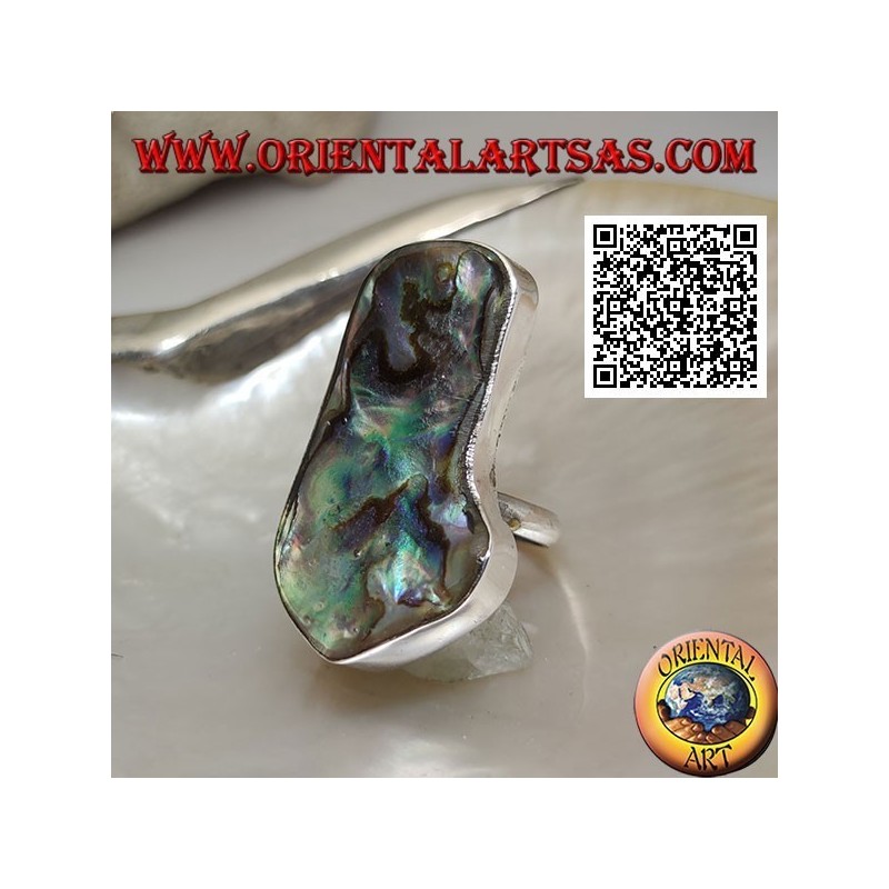 Bague en argent avec grosse coquille paua irrégulière (ormeau) sur une bande simple