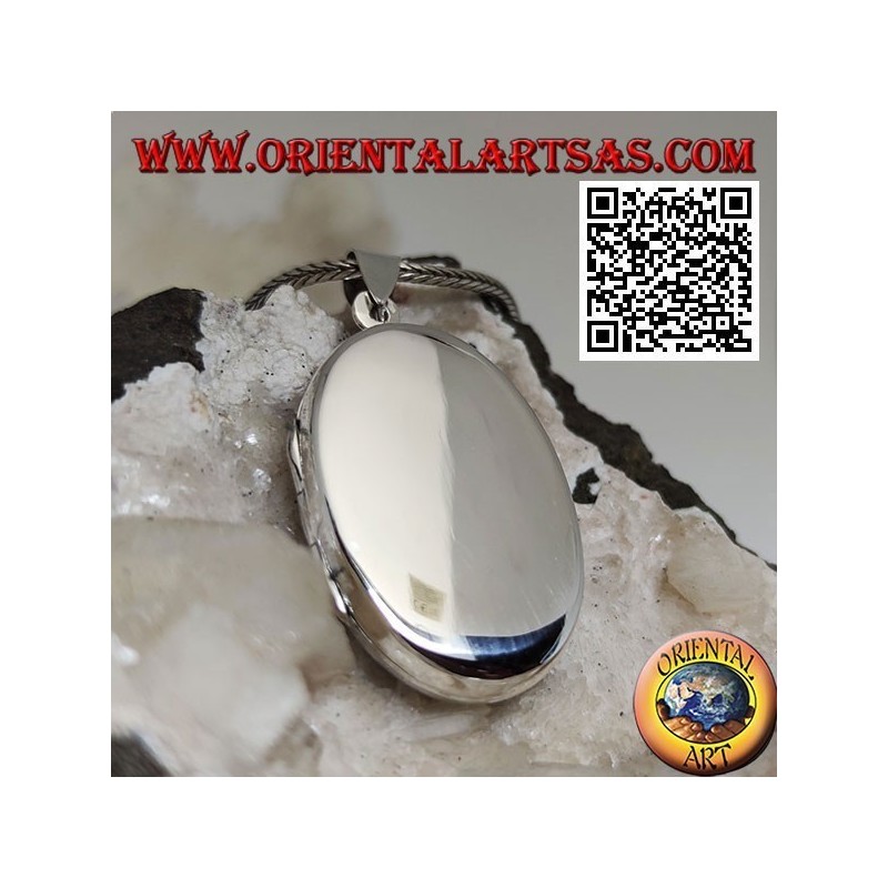 Colgante de marco de fotos plateado liso oval plano (31 * 22)