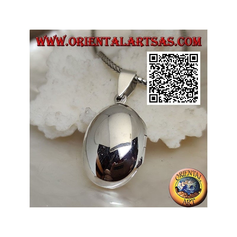 Ciondolo portafoto in argento liscio ovale bombato (22*16)