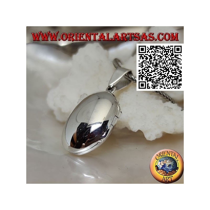 Rounded oval smooth silver photo frame pendant (22 * 16)