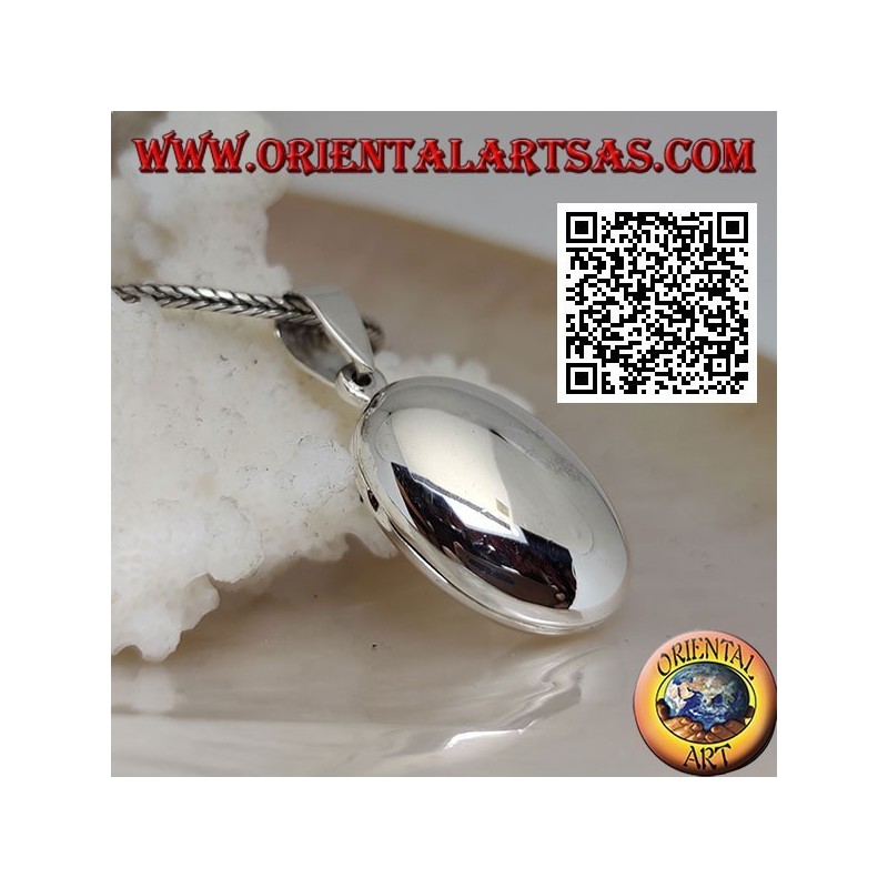Rounded oval smooth silver photo frame pendant (22 * 16)