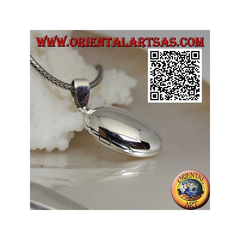 Rounded oval smooth silver photo frame pendant (22 * 16)