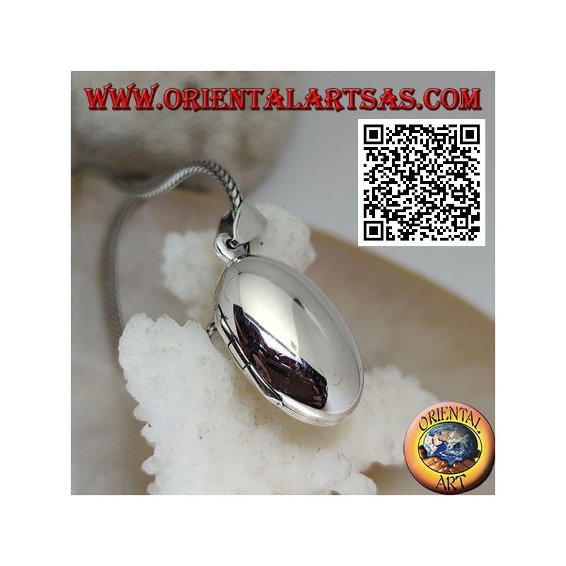 Rounded oval smooth silver photo frame pendant (22 * 16)