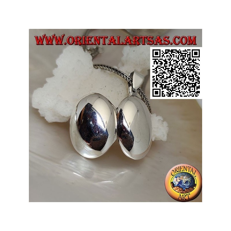 Rounded oval smooth silver photo frame pendant (22 * 16)